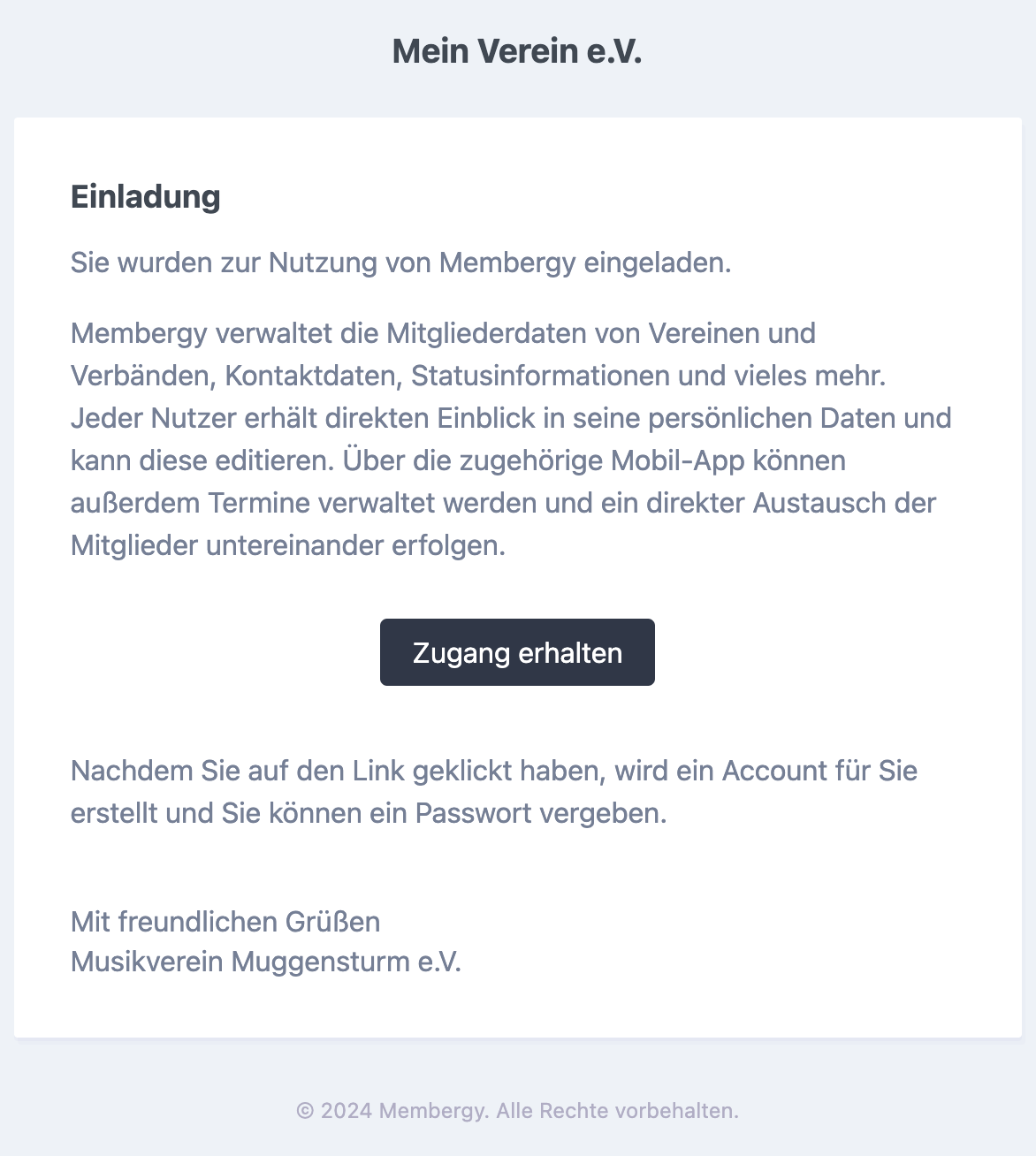 Einladungs-Email von Membergy