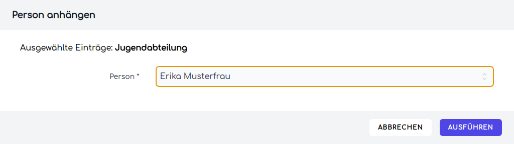 Der Dialog zum Anhängen eines Ansprechpartners