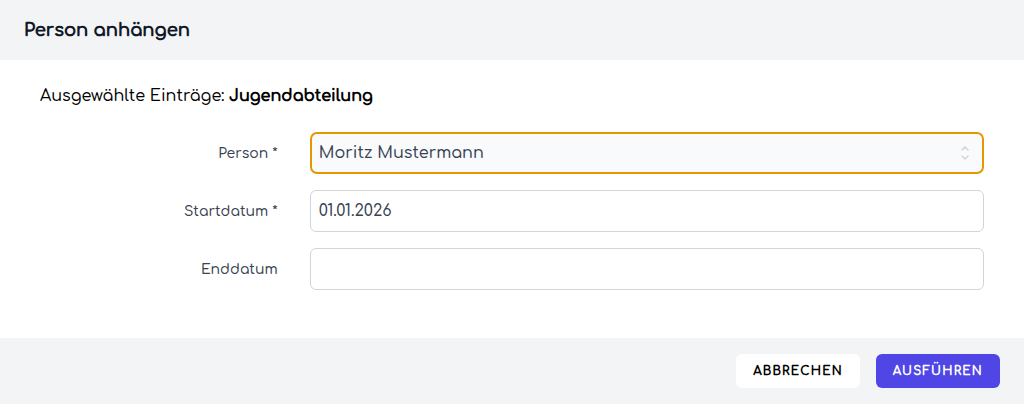 Der Dialog zum Zuordnen einer Person