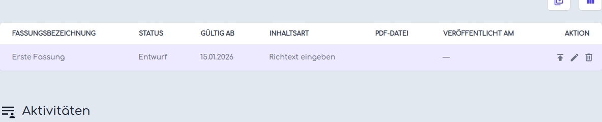 Das Dokument mit seiner ersten gespeicherten Fassung