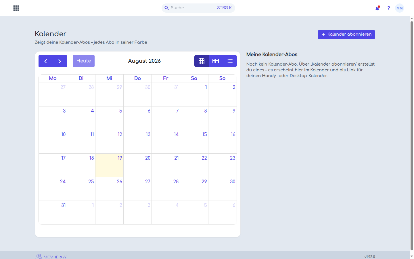 Kalenderseite ohne vorhandenes Kalenderabo