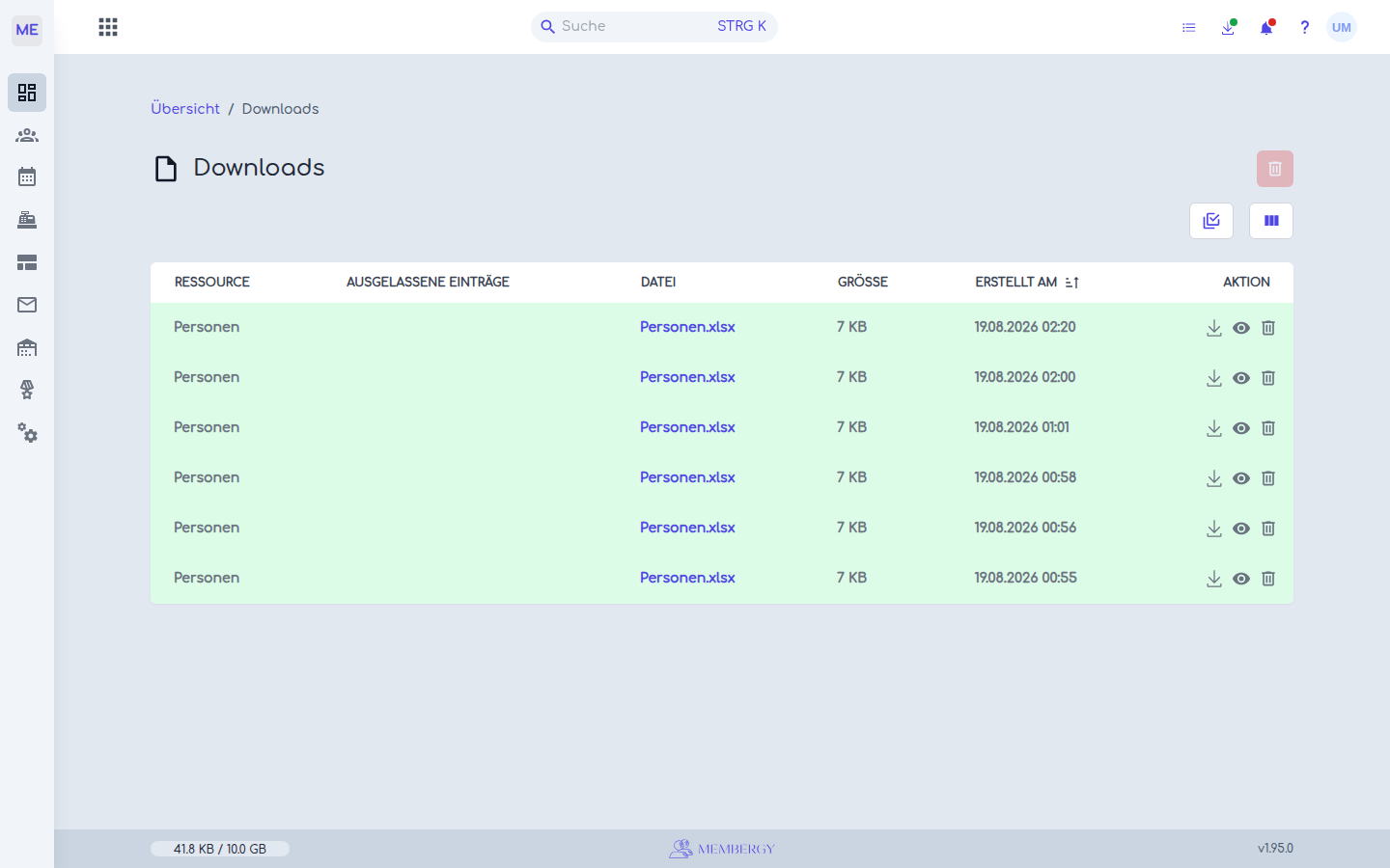Die Downloads mit der erzeugten Datei
