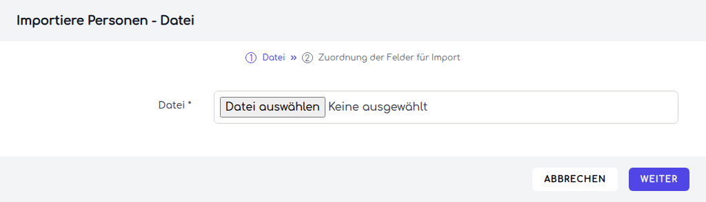 Der erste Schritt des Imports