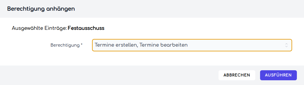 Der Dialog zum Anhängen von Berechtigungen