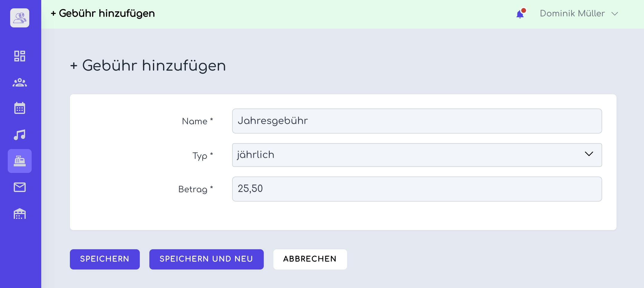 Gebühr und ersten Betrag anlegen