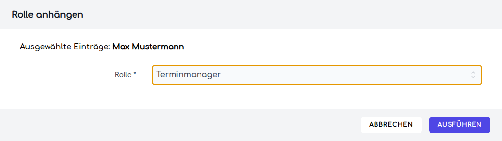Der Dialog zum Anhängen einer Rolle