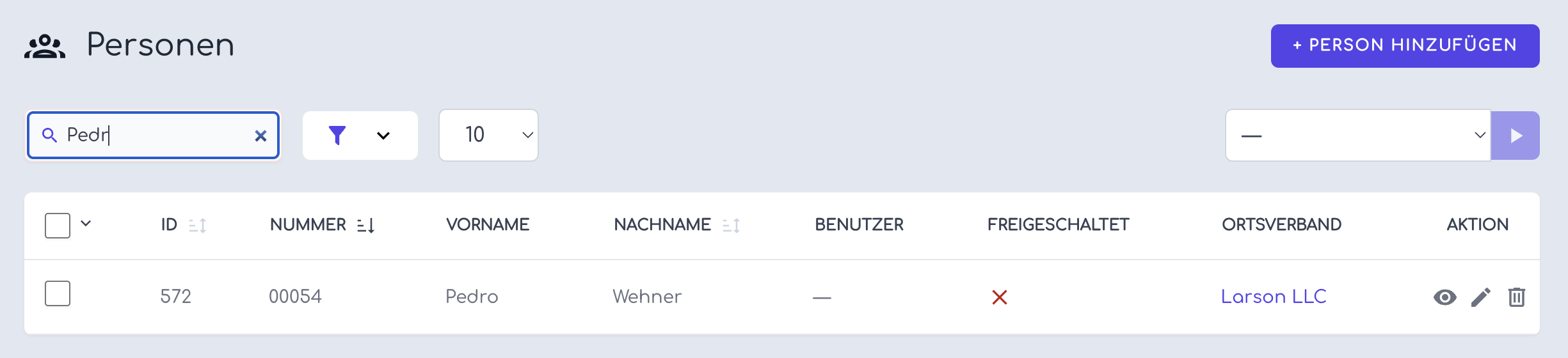 Lokale Suche in einer Tabelle