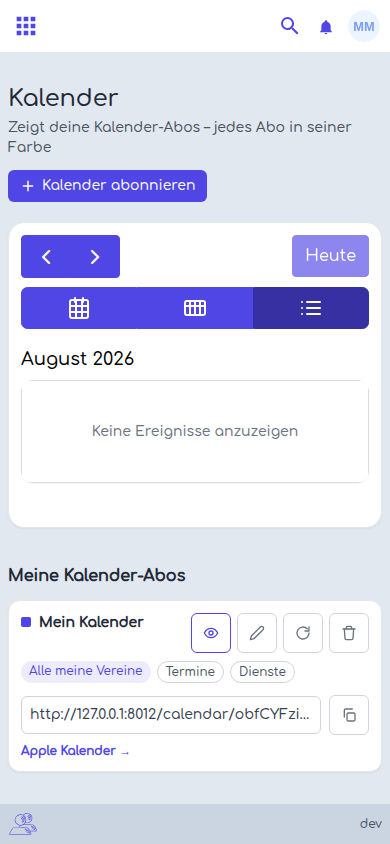 Apple-Verknüpfung des Kalenderabos auf einem iPhone